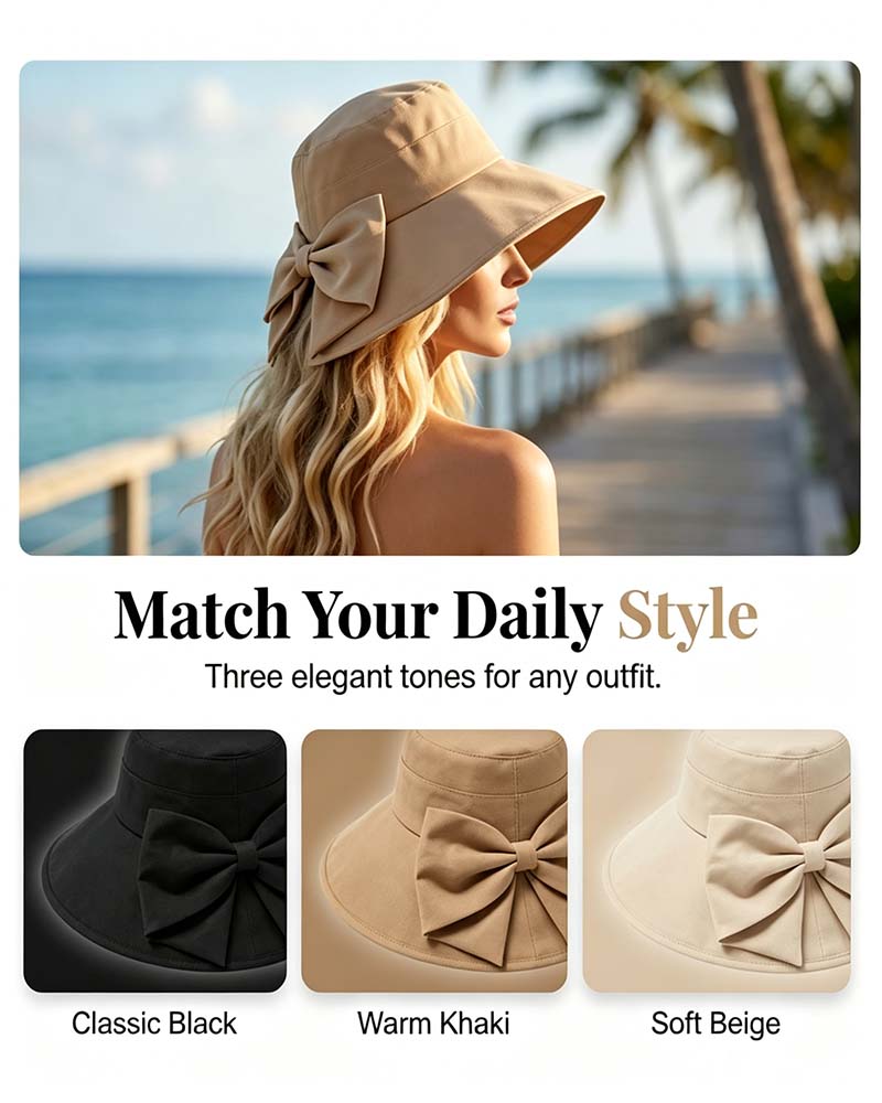 Women's Wide Brim Foldable Bow Sun Hat