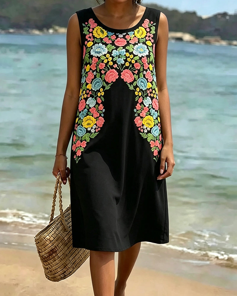 Colorful Floral Sleeveless Dress