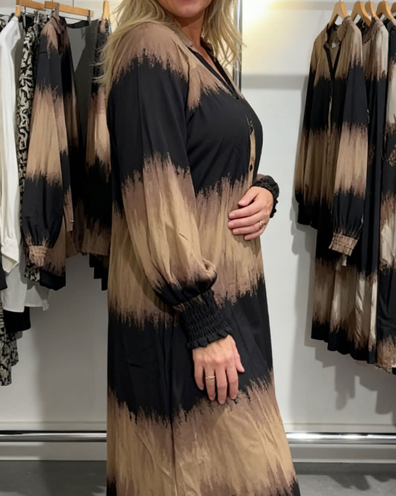 Long-Sleeved Gradient Print Dress