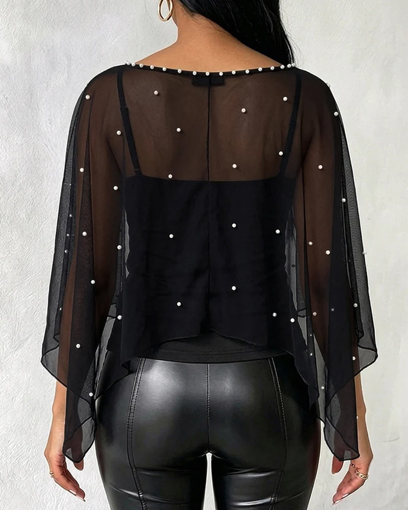 Crew Neck Slit Casual Blouse