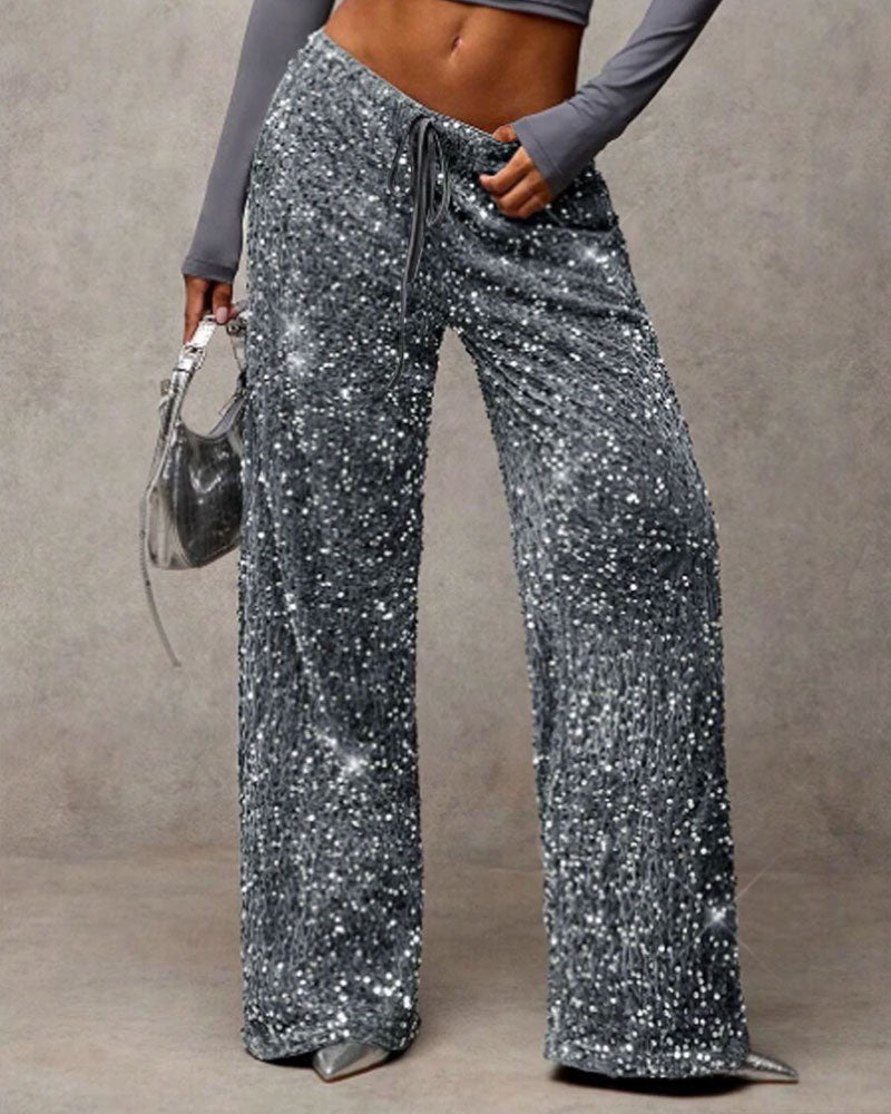 Fashionable Drawstring Straight-Leg Pants