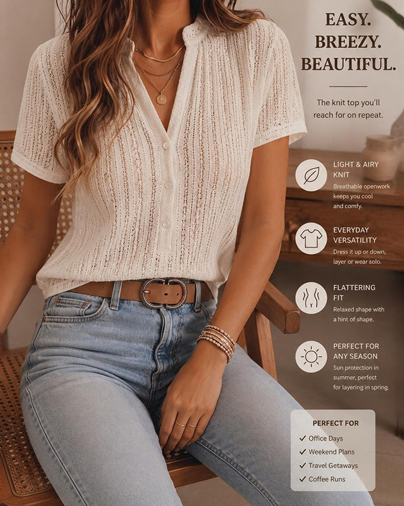Cutout Cardigan Short-Sleeve Blouse