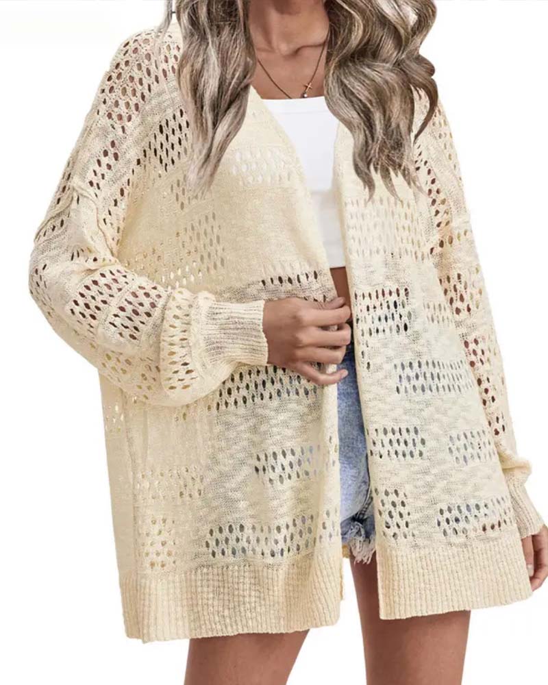 Solid Color Hollow Out Casual Cardigan