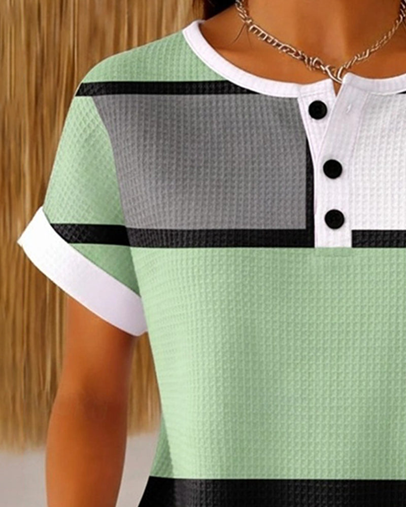 Henley Waffle Geometric Top