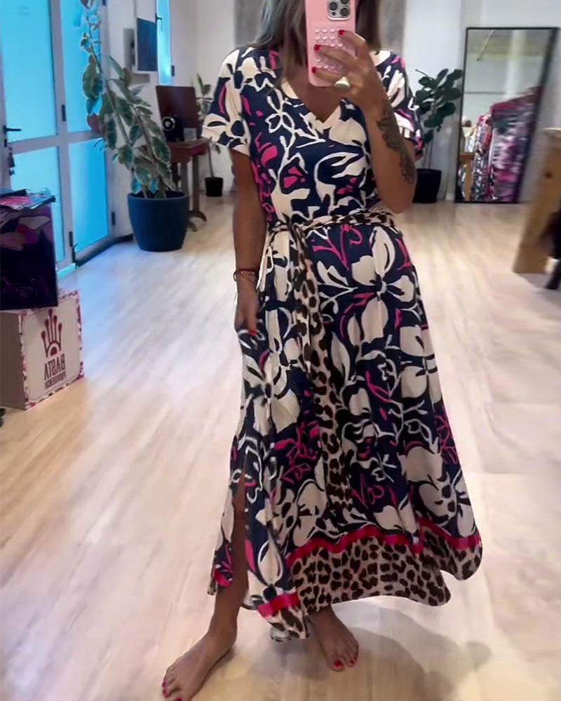 V-Neck Tie-Waist Holiday Dress