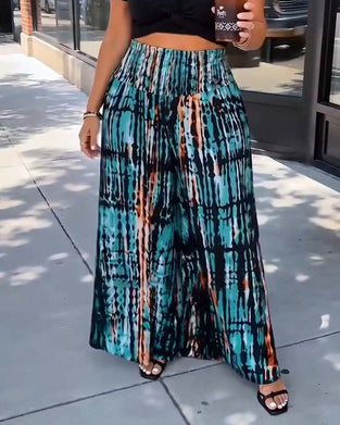 Tie-Dye Print High Waist Wide Leg Long Pants