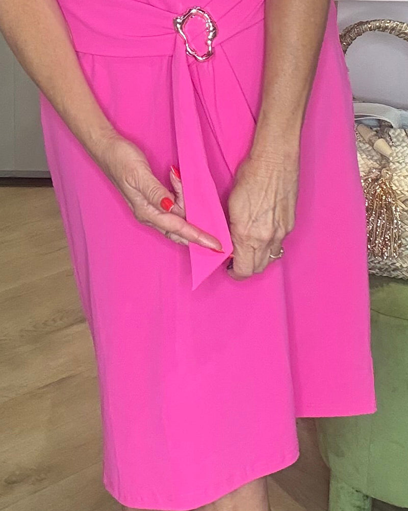 Solid Color Lapel V-Neck Waist Dress