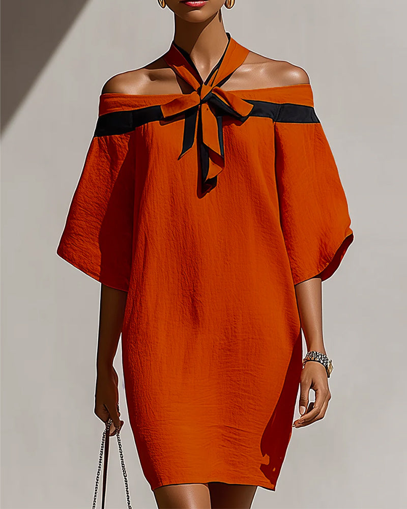 Off-Shoulder Half Sleeve Straight Dress