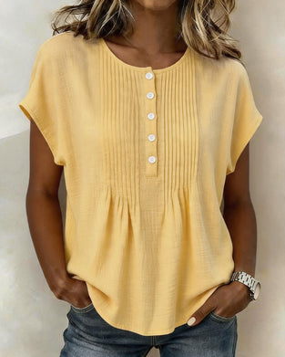 Solid-Color Crew-Neck Babydoll Blouse