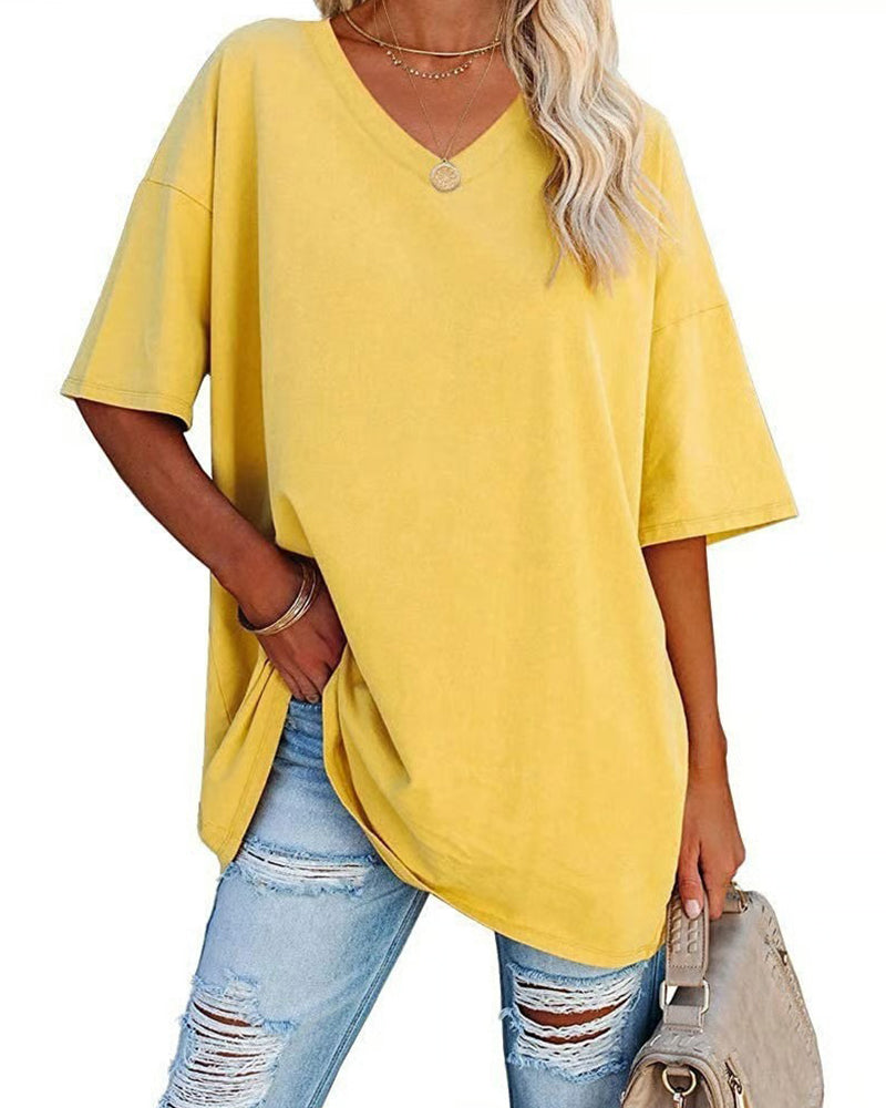 V-Neck Loose Casual Short Sleeve T-Shirt