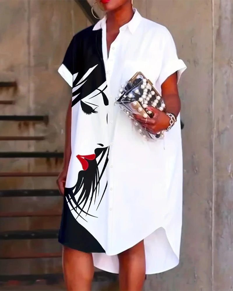 Printed Short-Sleeve Dress