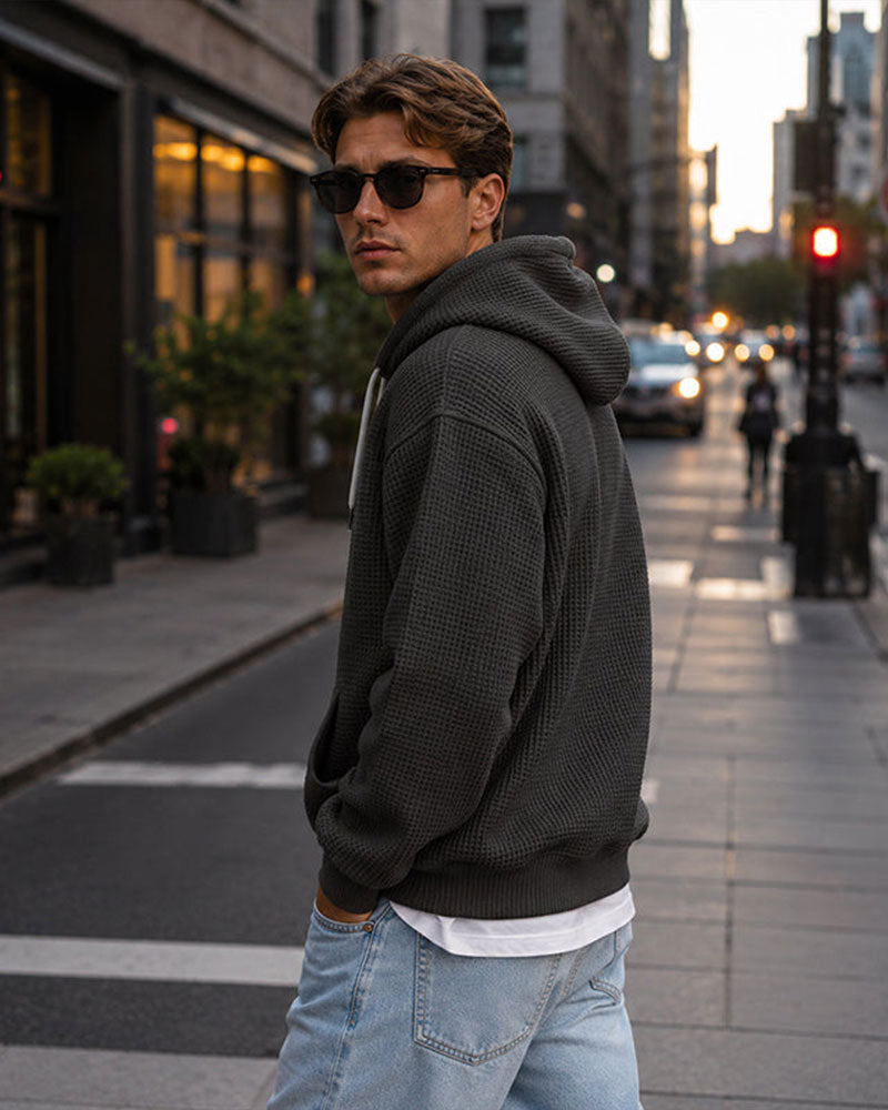 Men's Solid Zip Pullover Hoodie