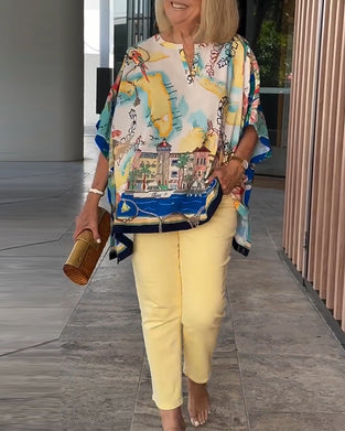 Batwing Sleeve Print Blouse