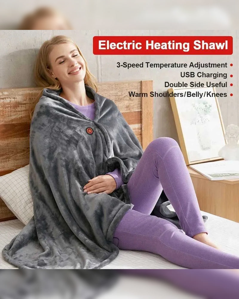 USB Heated Flannel Shawl - Portable Adjustable Electric Blanket
