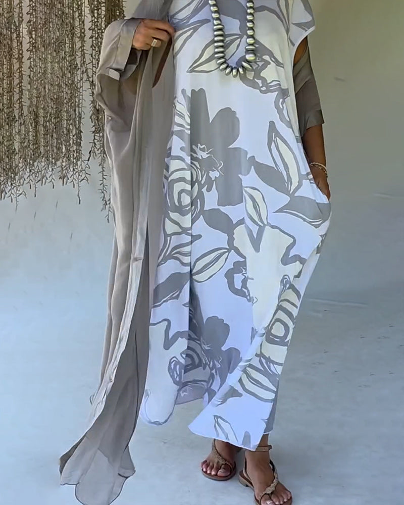 Abstract Floral Print Sleeveless Dress