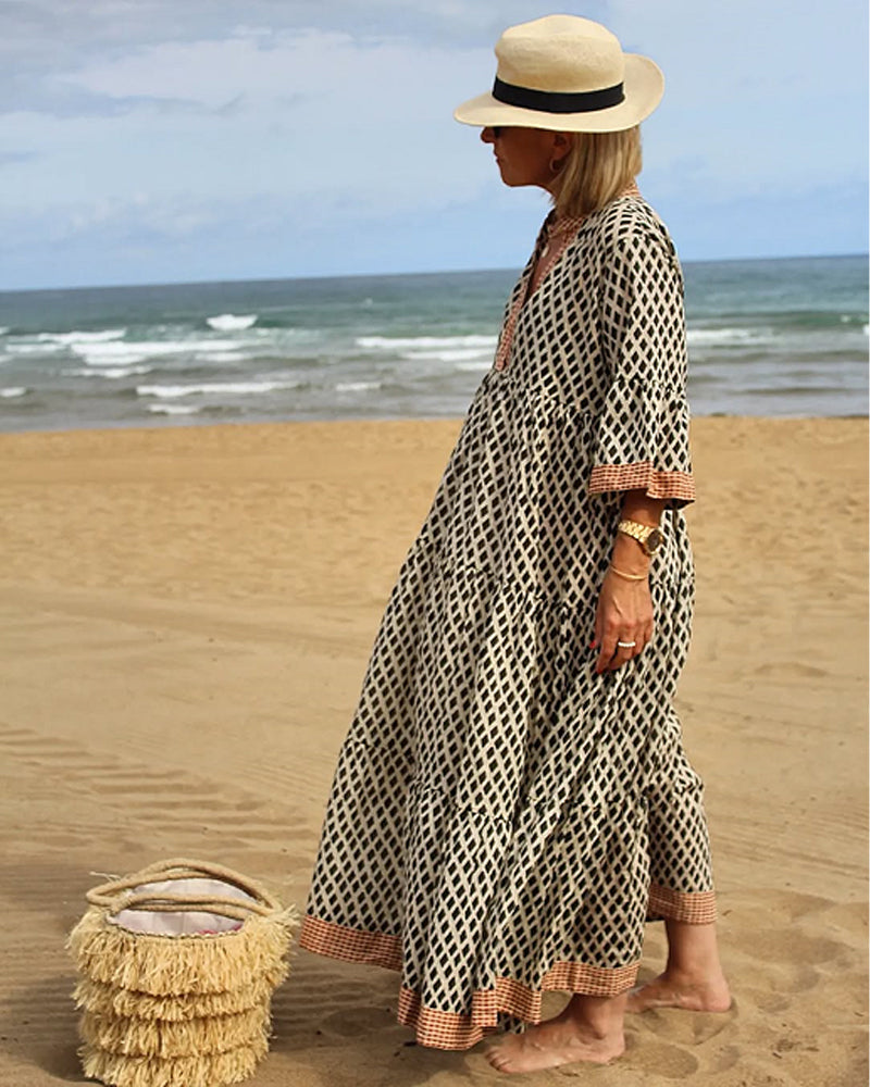 Diamond-Patterned Loose-Fitting Dress