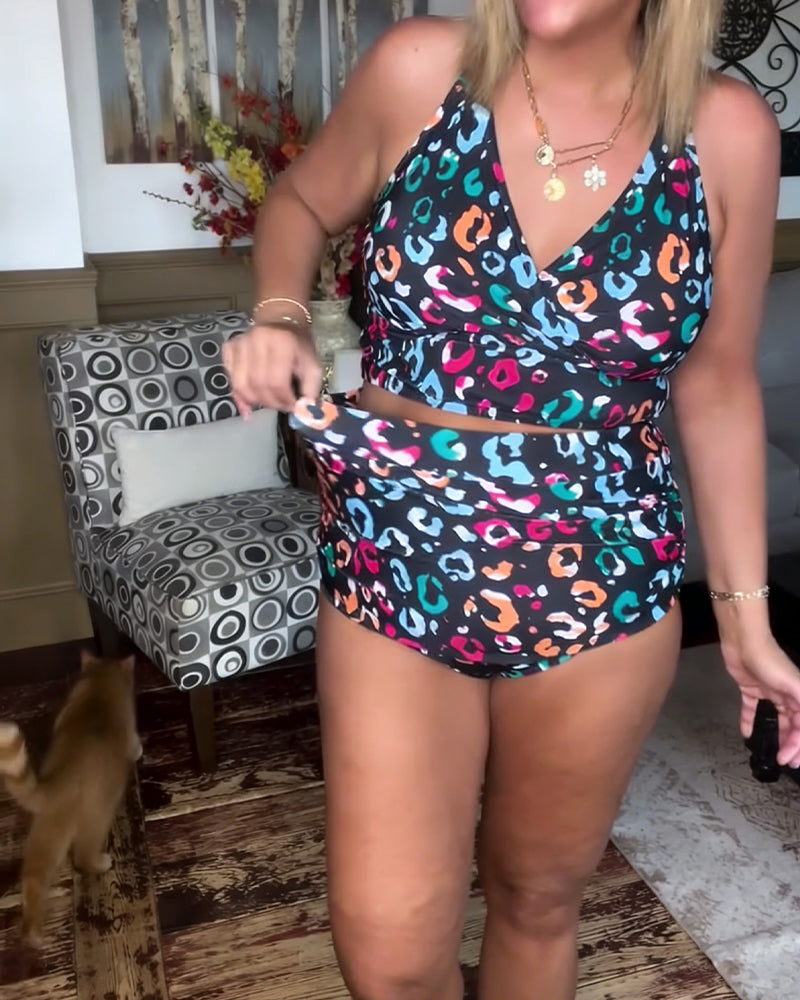 High-Waisted Split Printed Bikini