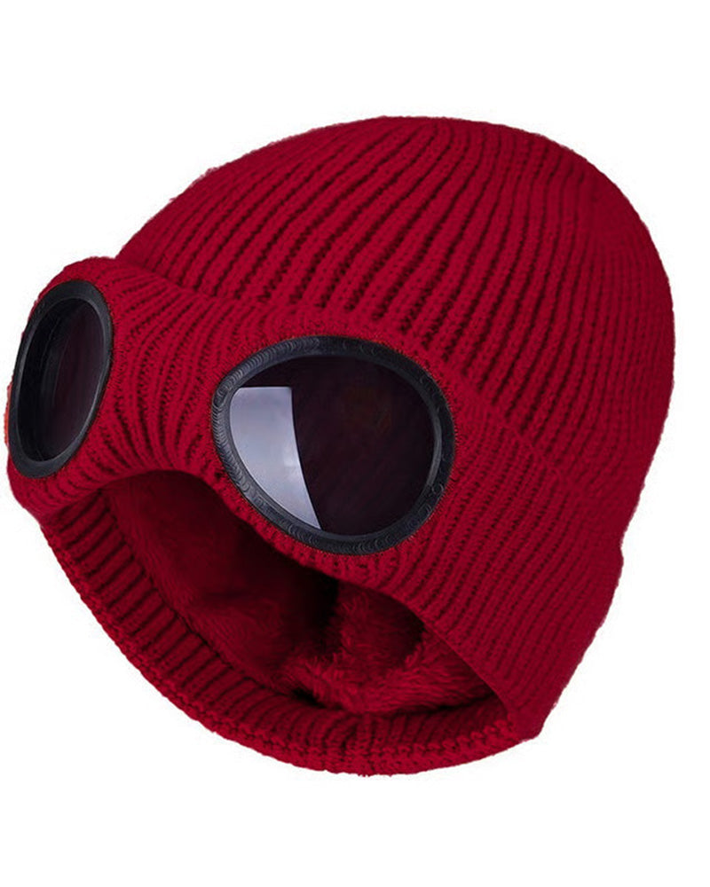 Unisex Solid Color Goggle Lens Design Beanie Hat
