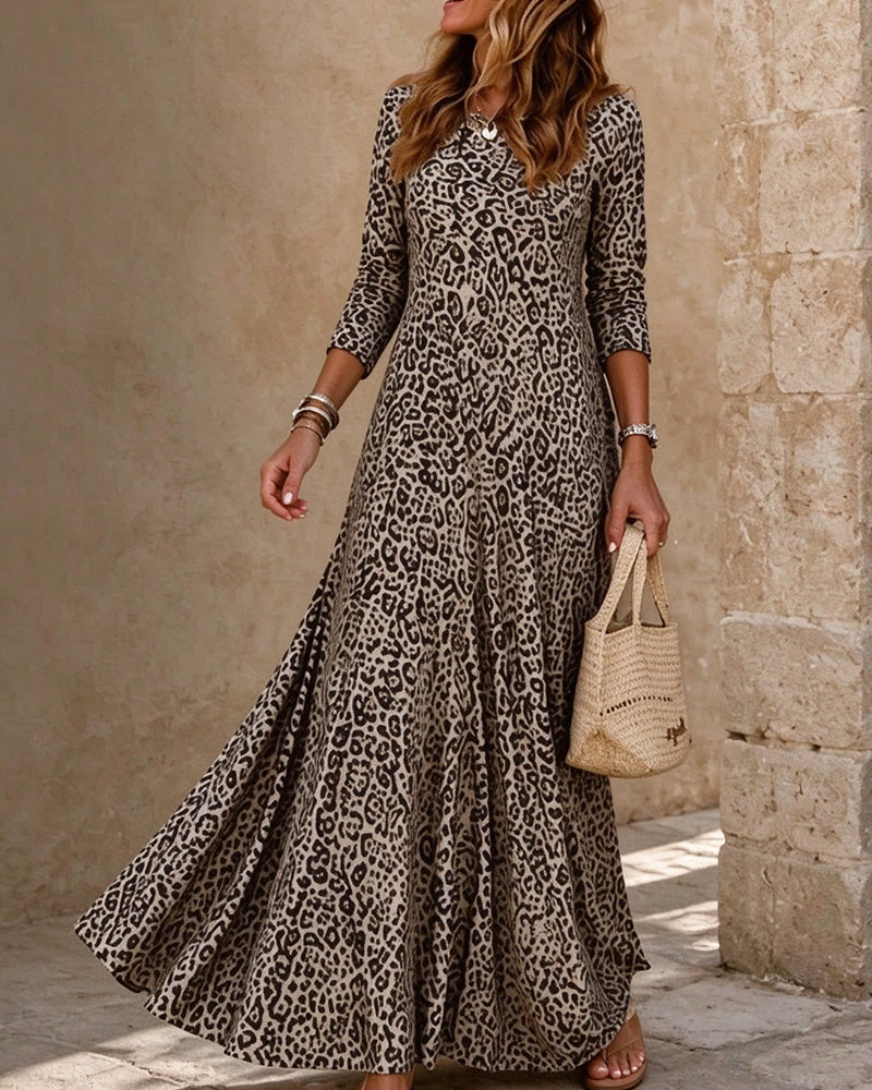 Long-Sleeve Leopard Print Fashion Dress