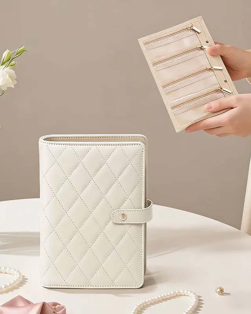 Luxury Quilted Cream Travel Organizer Easy Access Compartments Waterproof Gift For Her