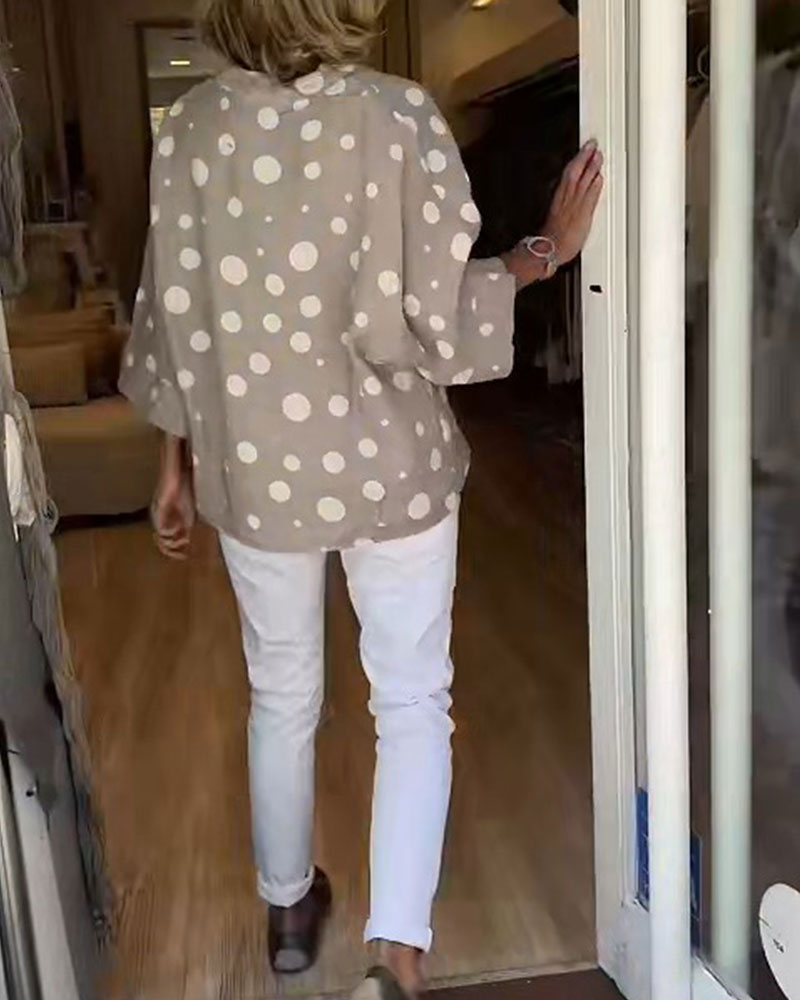 V-Neck Polka Dot Mid-Length Sleeve Blouse