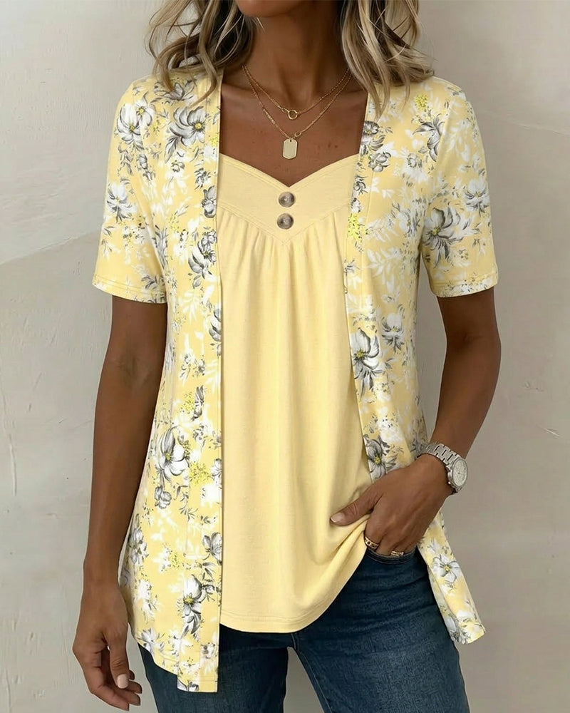 Floral Print Faux Two-Piece T-Shirt