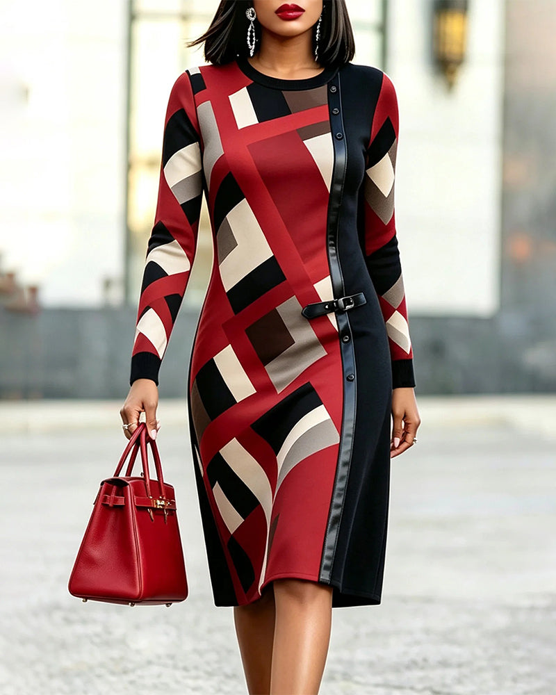 Geometric Color-Block Patchwork Dress