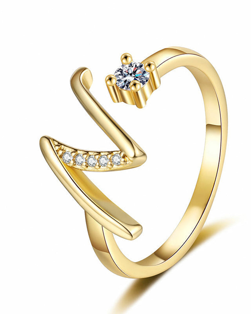 Adjustable Sparkling Initial Ring For Women