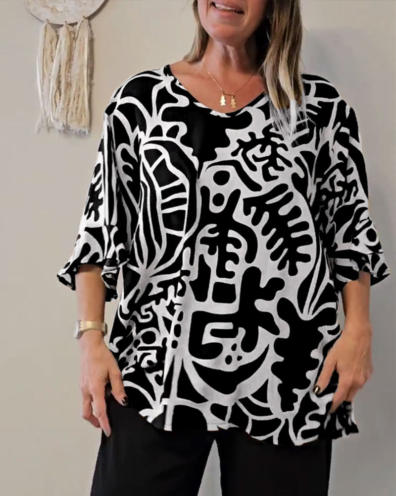 Abstract Botanical Print Loose Top