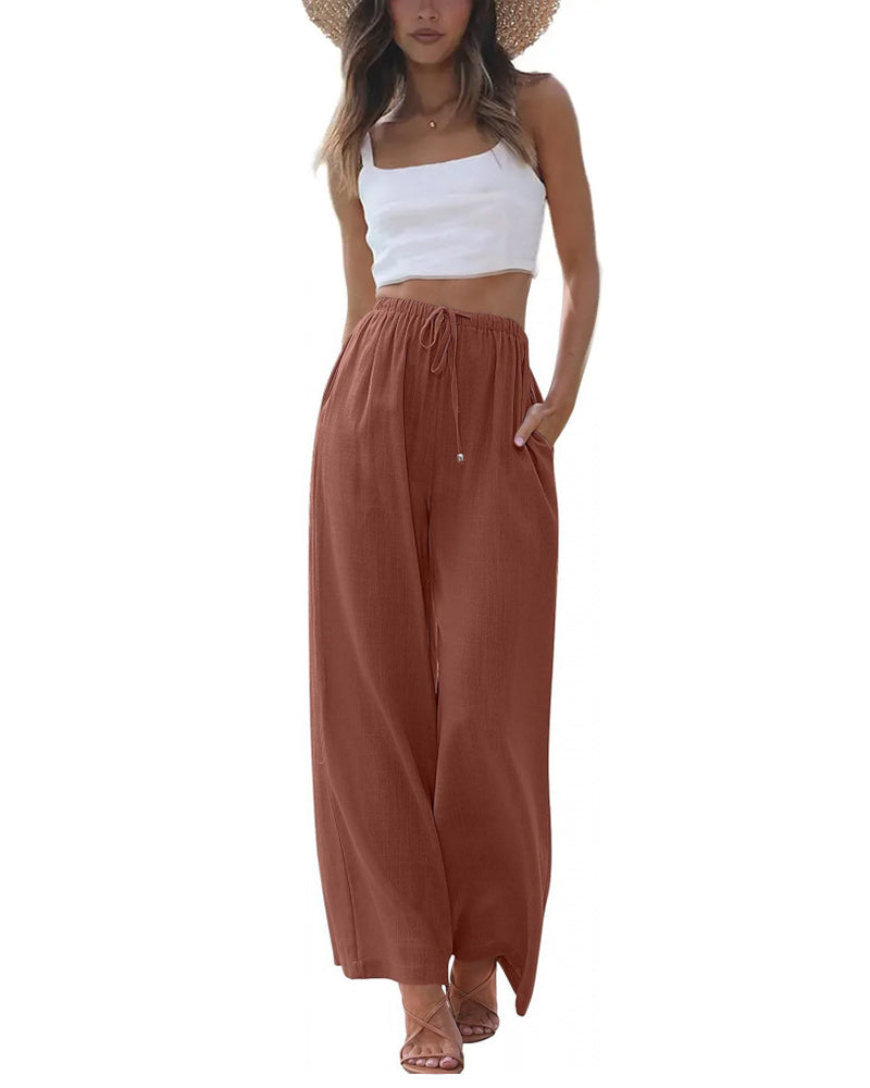 Loose Fit Casual Drawstring Wide Leg Pants