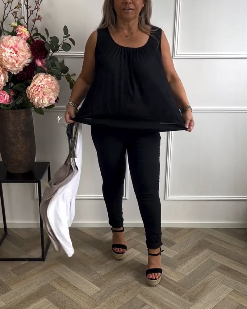 Aumora Sleeveless Solid Color Pleated Tank Top