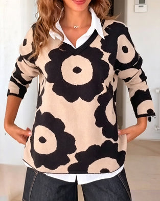 Floral Print V-Neck Pullover