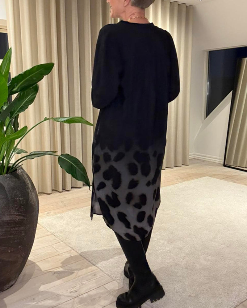 Long Sleeve Loose Printed  Dress