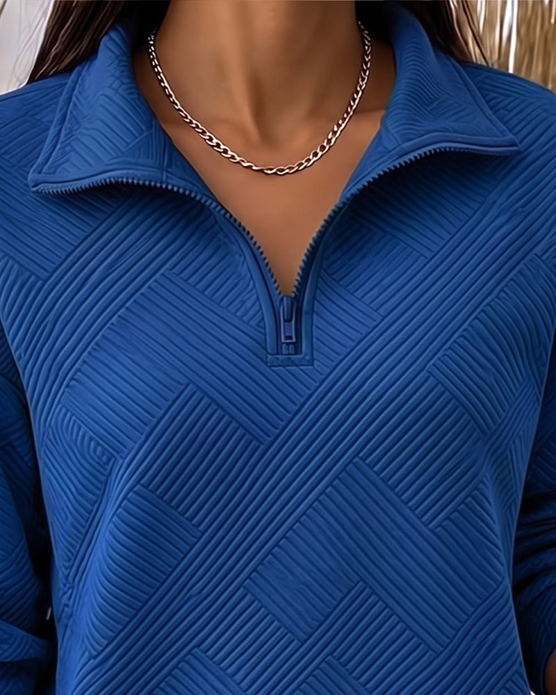 Solid Color Half-Zip Lapel Sweatshirt