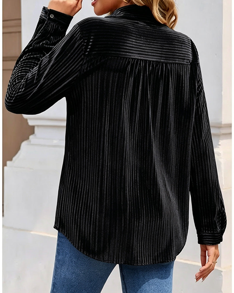 Pocket Long Sleeve Striped Shirt