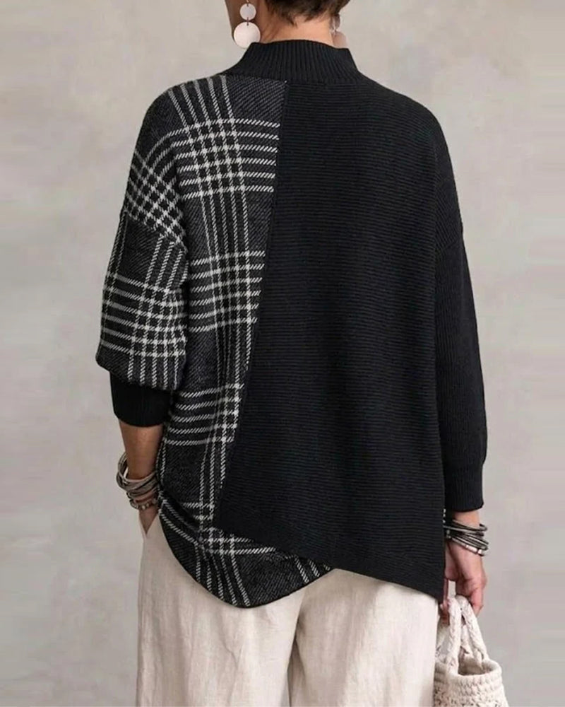 High Collar Irregular Line Loose Pullover