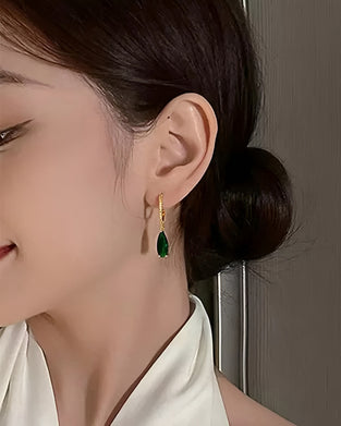 Artificial Gemstone & Rhinestone Decor Dangle Hoop Earrings