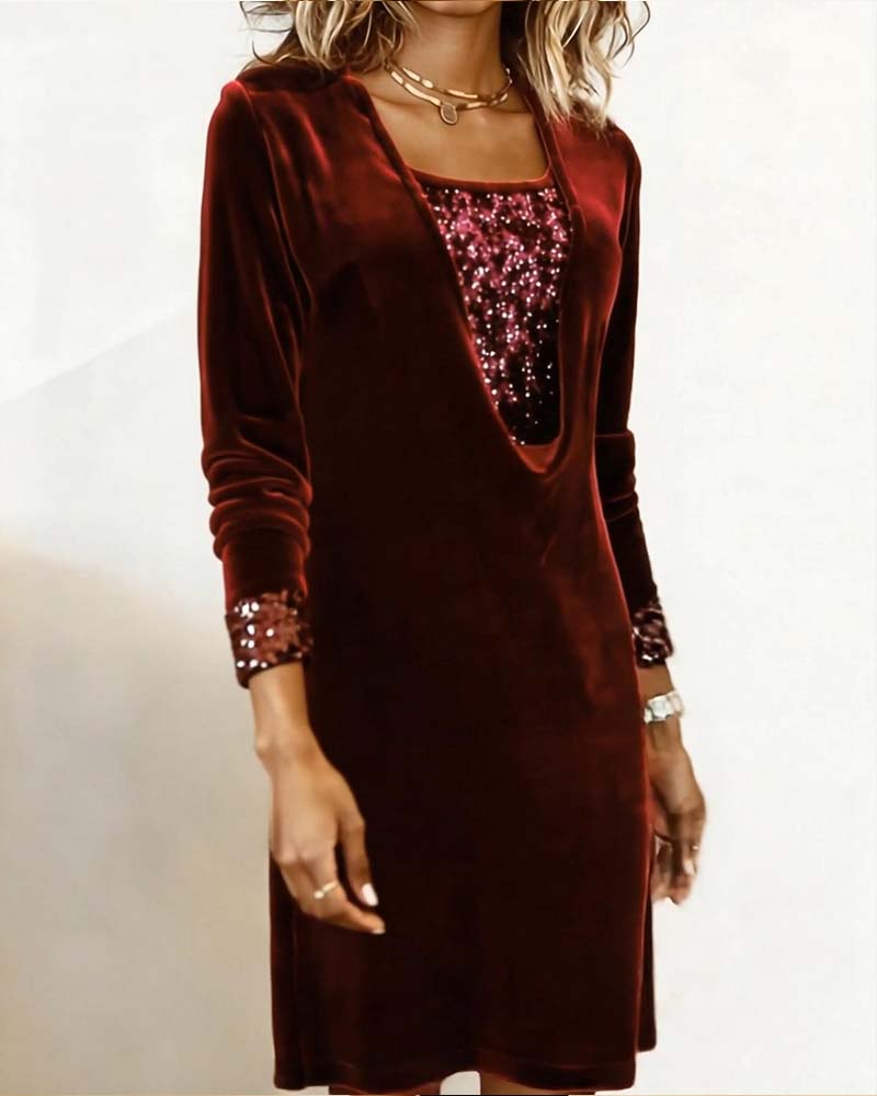 Elegant Sequined Patchwork Dress