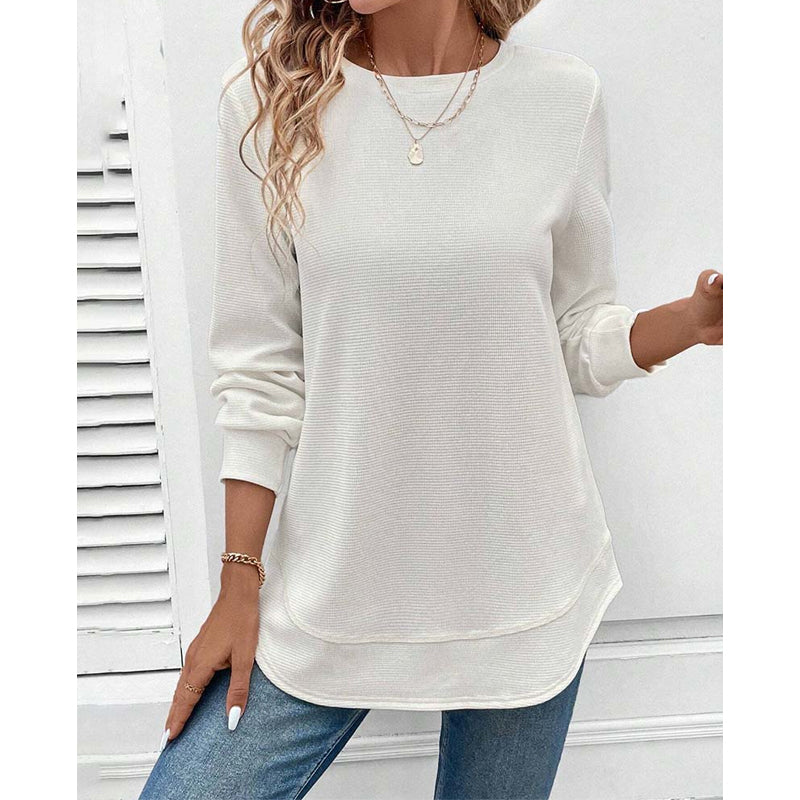 Round Neck Long Sleeve Solid Color Top