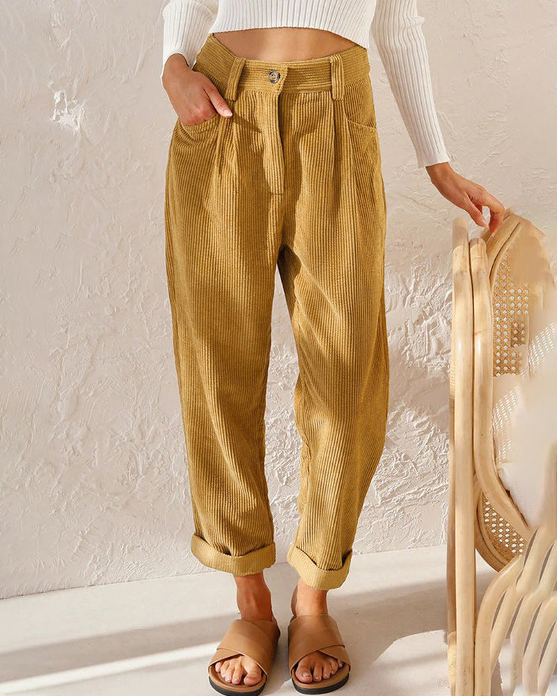 Solid Straight Trousers with High Waist