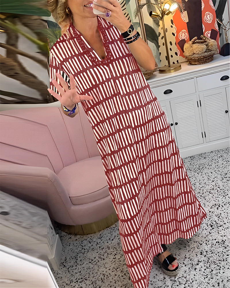 Printed short sleeve casual long dress