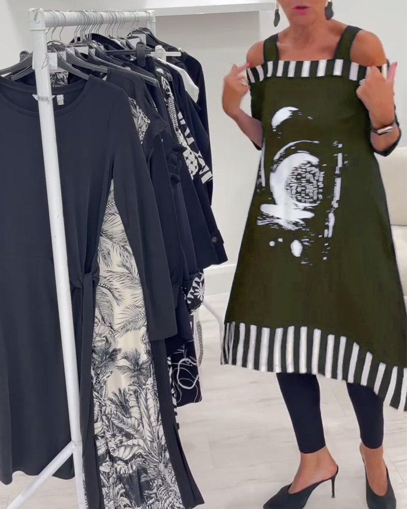 Aumora Off-Shoulder Irregular Loose Print Dress