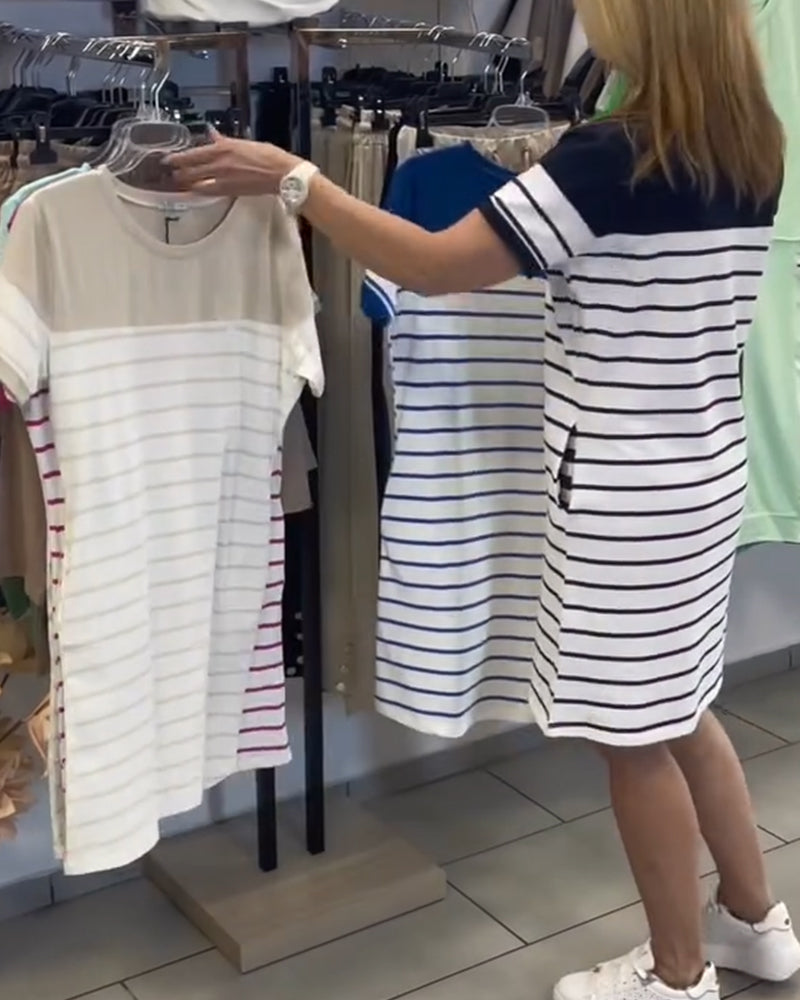Crew Neck Casual Striped Dress