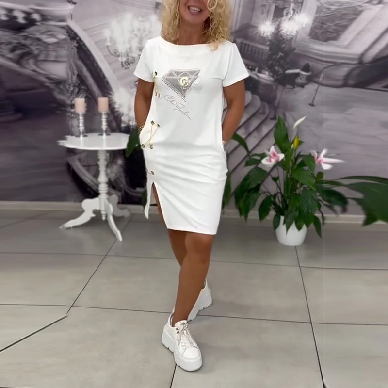 Printed Fitted Slit Dress