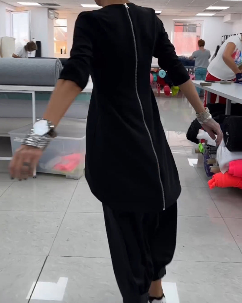 Round neck mid-length sweatshirt