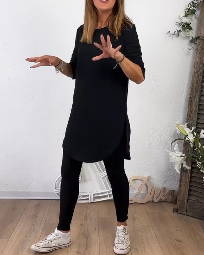 Mid-Length Crew Neck Top