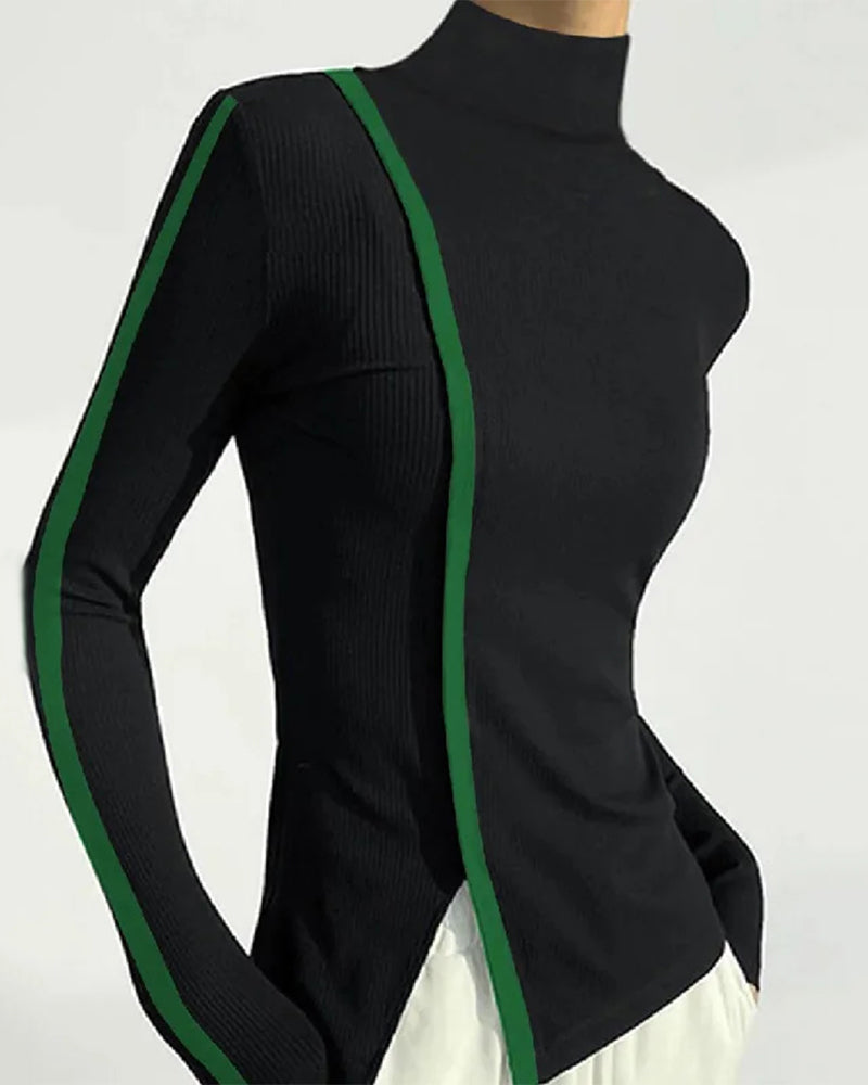 Turtleneck patchwork pullover sweater