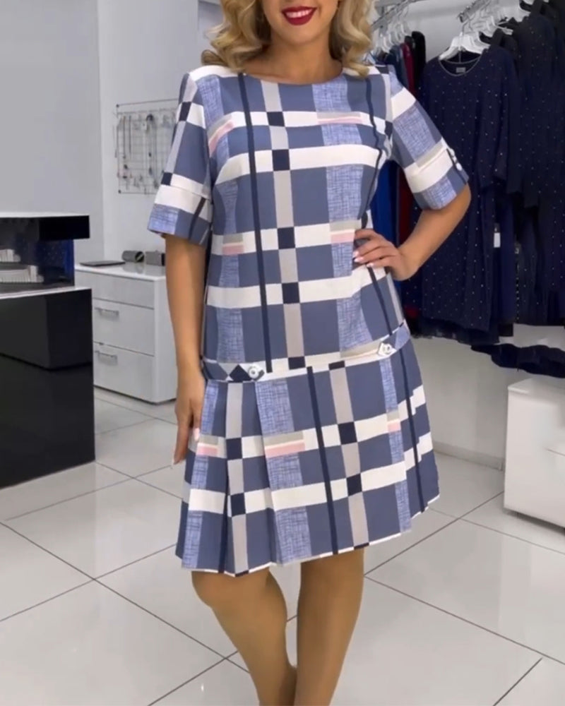 Round neck plaid dress