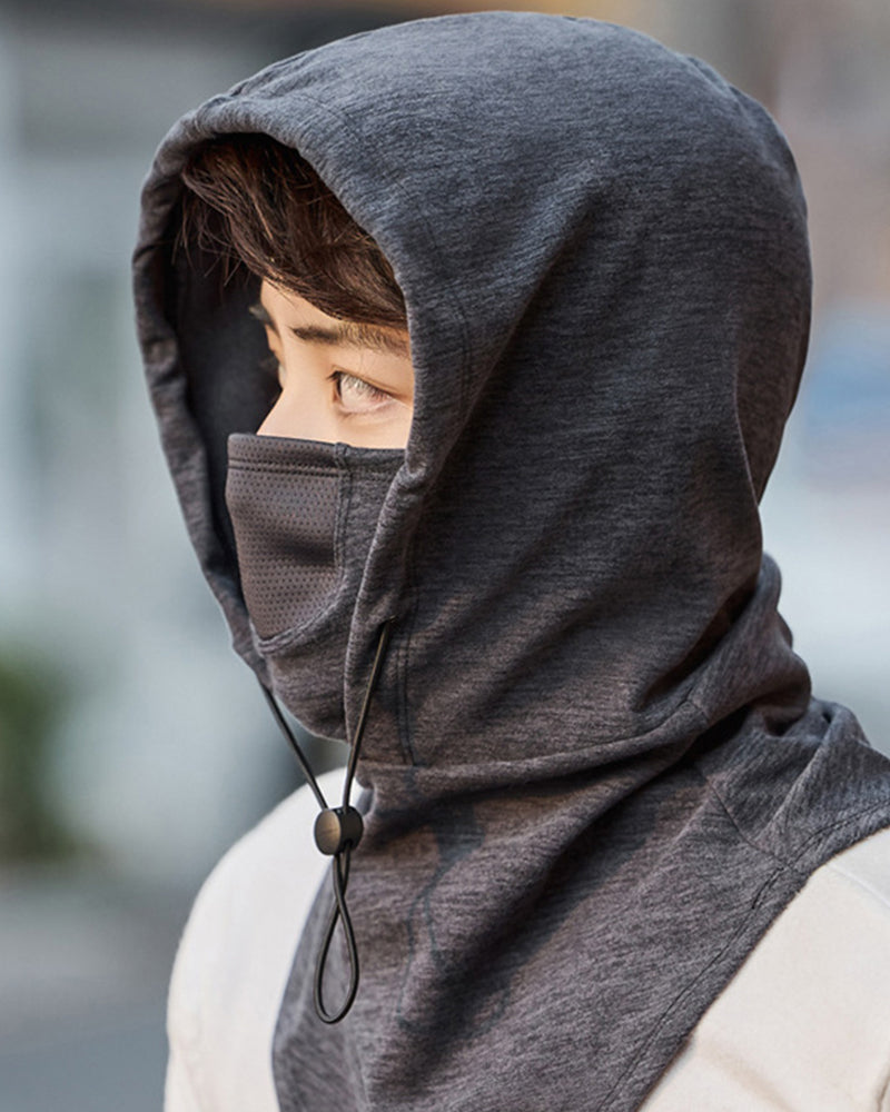 Hooded face mask with neck warmer for cycling