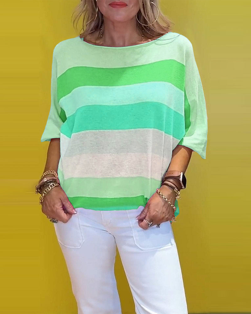 Round Neck Striped Printed T-Shirt